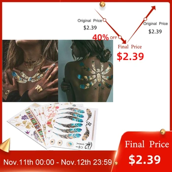 

5pcs Mixed Metallic Flash Tattoos Sticker Golden Silver Colorful Pattern Temporary Disposable Tattoo Body Art Stickers Decal