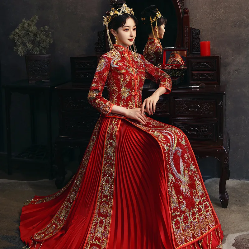 柔らかい 中国の花嫁トースト服ウェディングドレスチャイナドレス ドレス