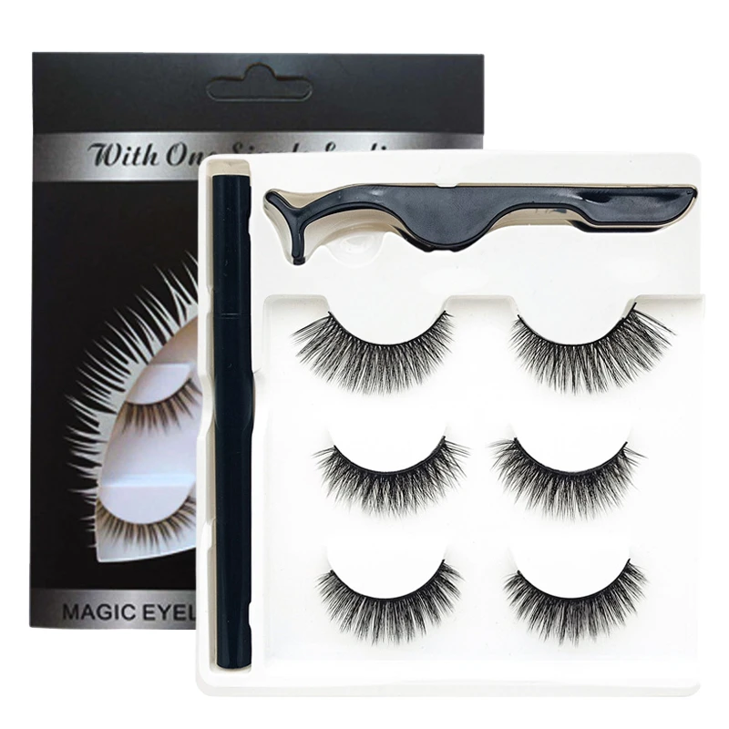 3pairs Selfadhesive Eyeliner Pen Lashes Set Quickdrying