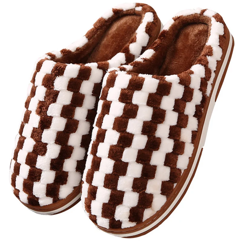 Winter warm slippers women Striped Fur Antiskid Home shoes woman Plus size 43-45 Short plush Memory Foam Suede women slippers