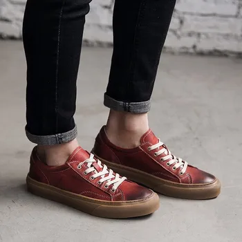 

Low Cut Casual Fashion Genuine Shoes Men Flats Lace Up Sneakers Joggers Footwear Round Toe Leather Zapatos De Hombre