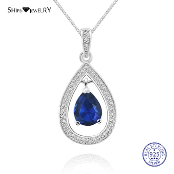 

Shipei 100% 925 Sterling Silver Fine Jewelry Sapphire Emerald Ruby Water Drop Pendant Necklace for Women Anniversary Gift