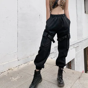 

Pocket gothic cargo pants harajuku high waist loose hip hop office women's casual classic pants plus size bottoms