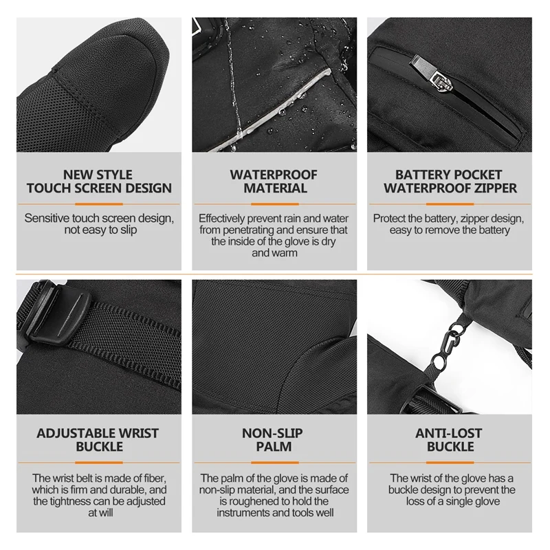 Winter Outdoor Sports Rechargeable Battery Heating Gloves Three-Speed Thermostat Waterproof Increase Long Warm Heating Gloves