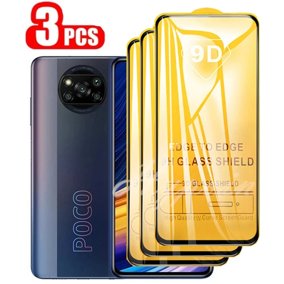 Защитное стекло 9D для Xiaomi Poco X3 NFC F3 M3 M4 Pro F1 F2 3 шт. | Мобильные телефоны и аксессуары