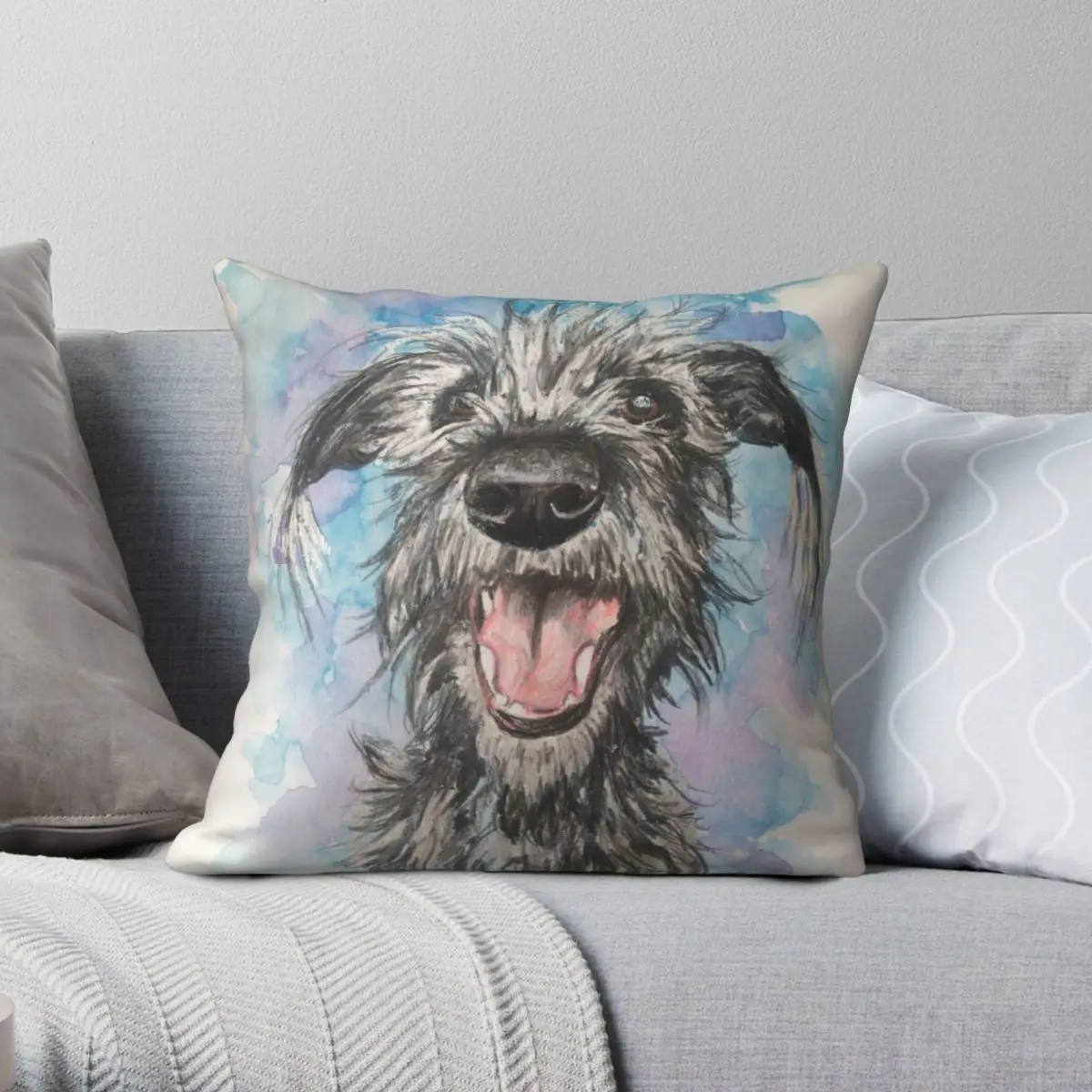 

Scruffy Lurcher Watercolour Square Pillowcase Polyester Linen Velvet Pattern Zip Decor Pillow Case Bed Cushion Cover 45x45