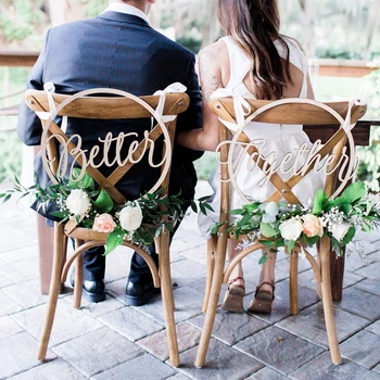 

Hot Wooden Hanging Signs Chair Banner DIY Chair Decor for Wedding Decoration Engagement Party Supplies Mr & Mrs/Better & Togethe