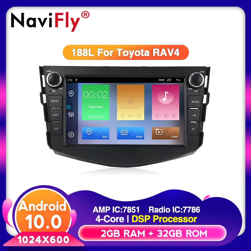 NaviFly 8inch Android 10 2Din Car GPS Navigation player For Toyota RAV4 2007 - 2010 Stereo Bluetooth Support DSP WiFi DVR OBD
