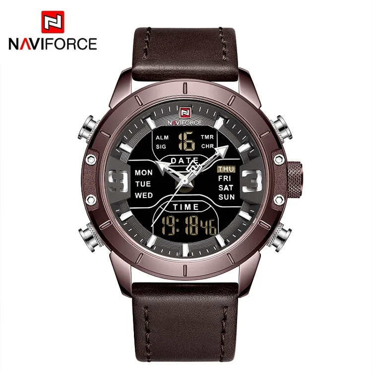 NAVIFORCE аналого-цифровые часы мужские люксовый бренд из нержавеющей стали спортивные мужские часы Кварцевые водонепроницаемые мужские модные часы - Цвет: Coffee