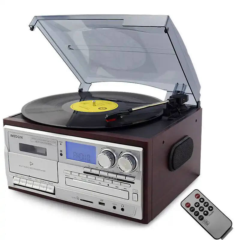 Bluetooth port/átil inal/ámbrico LED Integrado Tocadiscos de Vinilo LP 2 velocidades impulsado por Correa Reproductor de Vinilo Altavoz est/éreo Colorido Tocadiscos para Reproductor de Discos