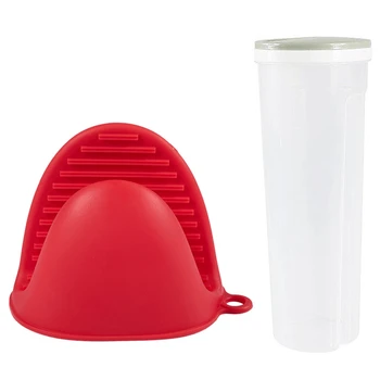 

Silicone Gloves Oven Heat Insulated Finger Gloves Red & Pasta Noodle Grain Cereal Bean Rice Food Storage Box Light Green