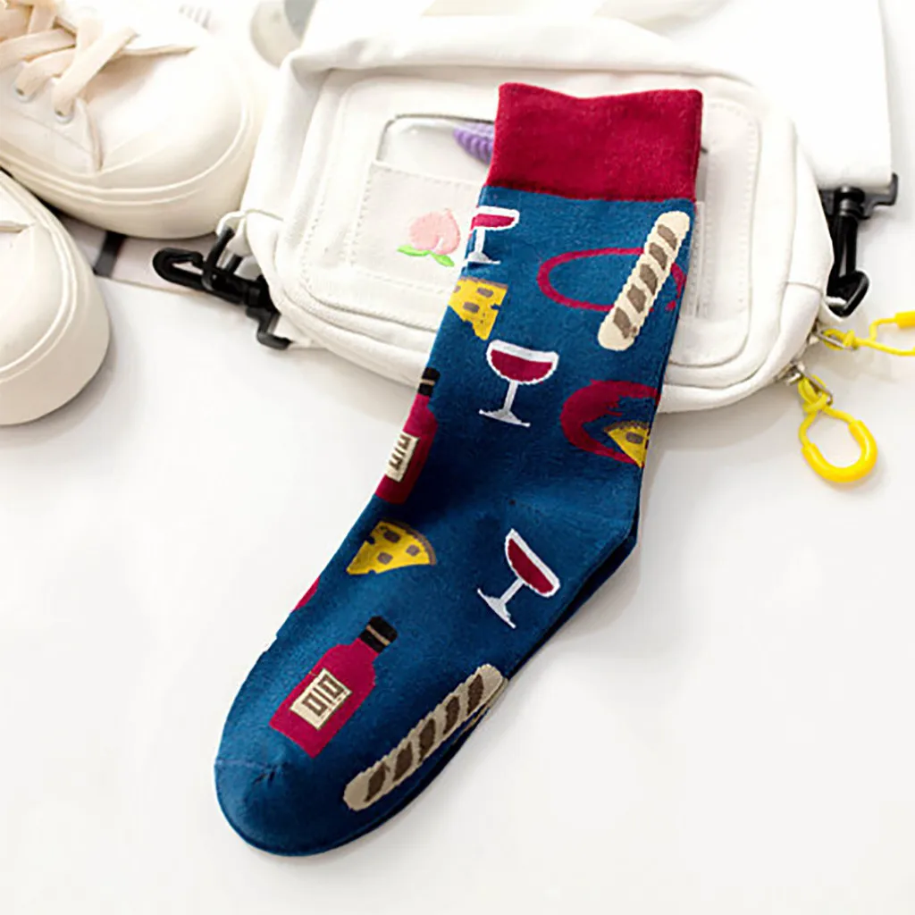 Print Casual Cotton Socks Women's Creative Bright Color Unisex In The Tube Socks Cheap Stuff Women Fruit Socks Носки Детские