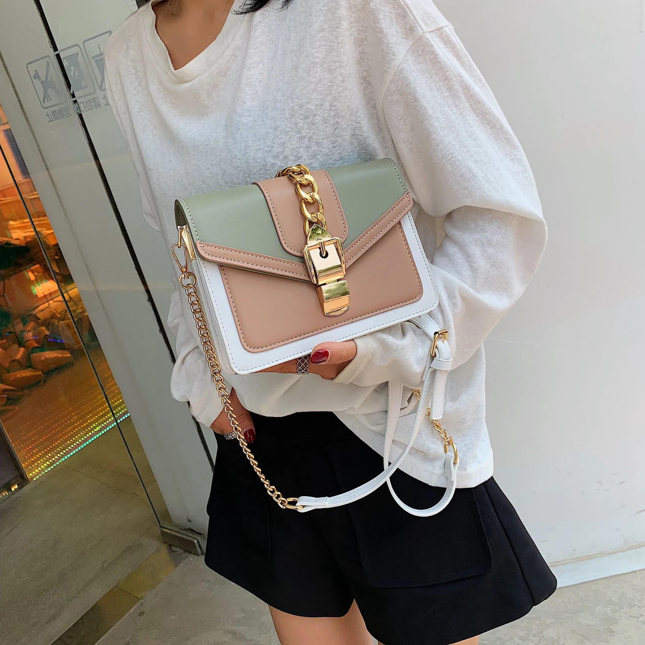 1pc Mini Contrast Color Pu Leather Vintage Fashion Crossbody Bag, Suitable  For Women's Daily Use