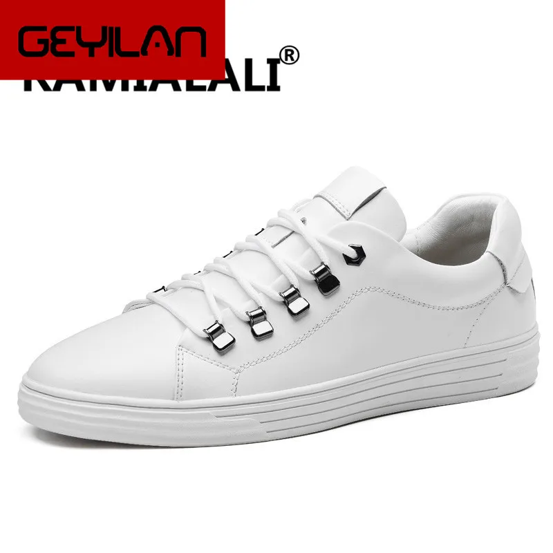 

Luxury Solid White Leather Sneakers Men Shoes Genuine Leather Retro Casual Shoes Man Breathable Adult Footwear Male