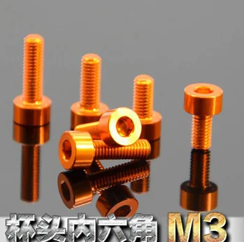 

10pcs M3 x 6/8/10mm allen screws cup smooth head bolts hexagon socket 7075 aluminum screw anode orange color