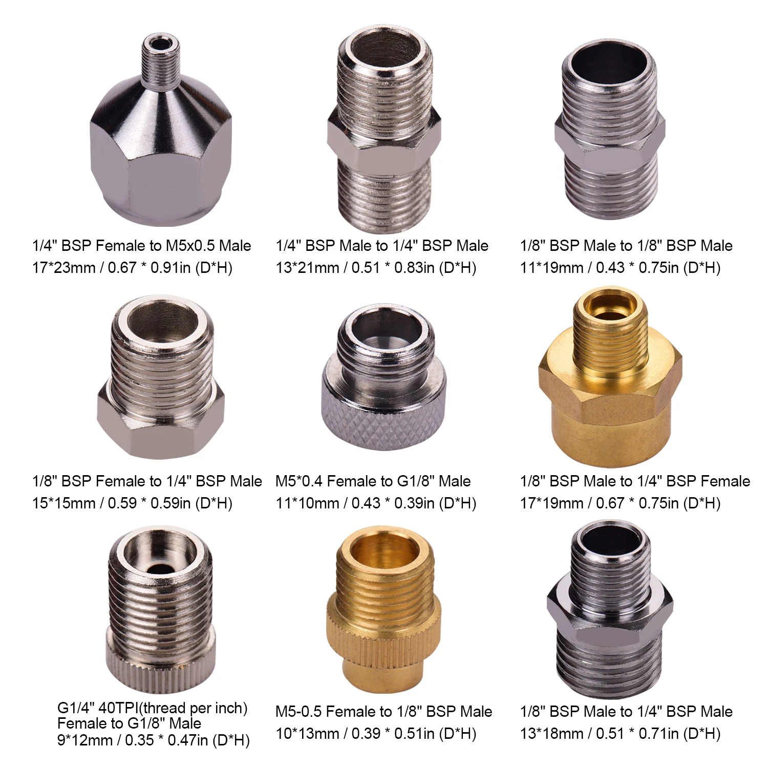 9pcs Airbrush Adapter Kit Multi-Size Fitting Connector Set for airbrush air hose Compatible with Badger Paasche Airbrush 3