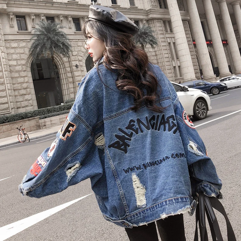 

New Oversize Jeans Jacket Women 2020 Autumn Streetwear Loose Patch Designs Denim Jacket Coat Long Sleeve Female Ladies Outwear