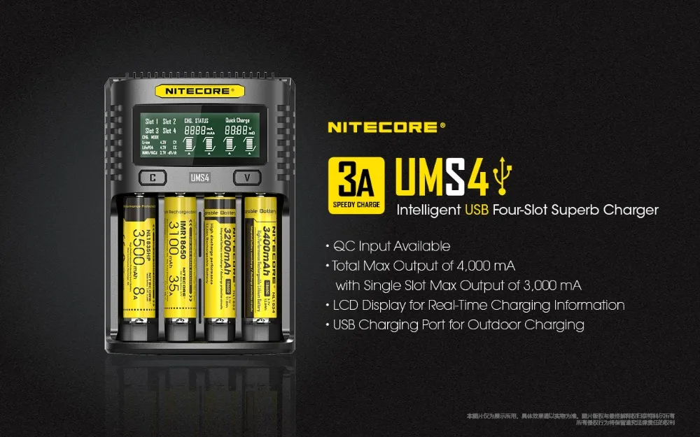 Оригинальное зарядное устройство NITECORE UMS2 UMS4 UM2 UM4 интеллигентая(ый) QC Зарядное устройство для 18650 16340 21700 20700 22650 26500 18350 AA AAA Батарея Зарядное устройство