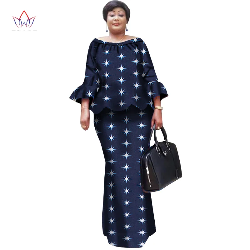 Африканская восковая юбка с принтом наборы для женщин Базен Riche размера плюс традиционная африканская одежда Дашики комплект из двух частей юбка WY1098 - Цвет: 17