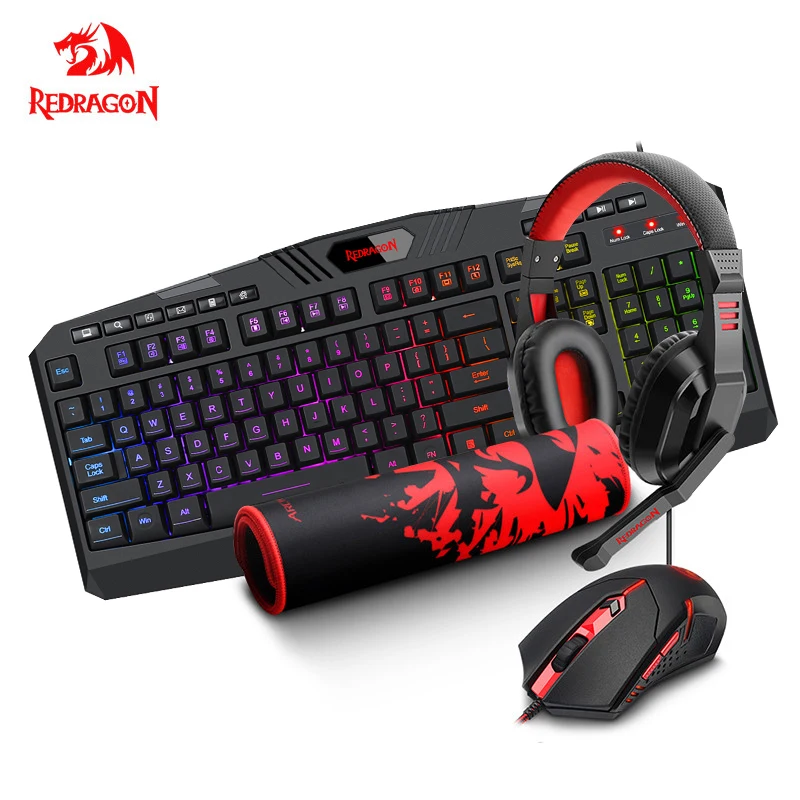 Redragon S101-BA-2 USB Gaming RGB Keyboard mouse pad earphone combos 104  key 3200 DPI 5 buttons Mice Set Wired computer PC game