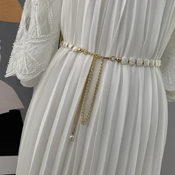 

Shells Corset Belt Long Boho Style Chain Waist Beah Dress Tassel Belt Dress Accessories