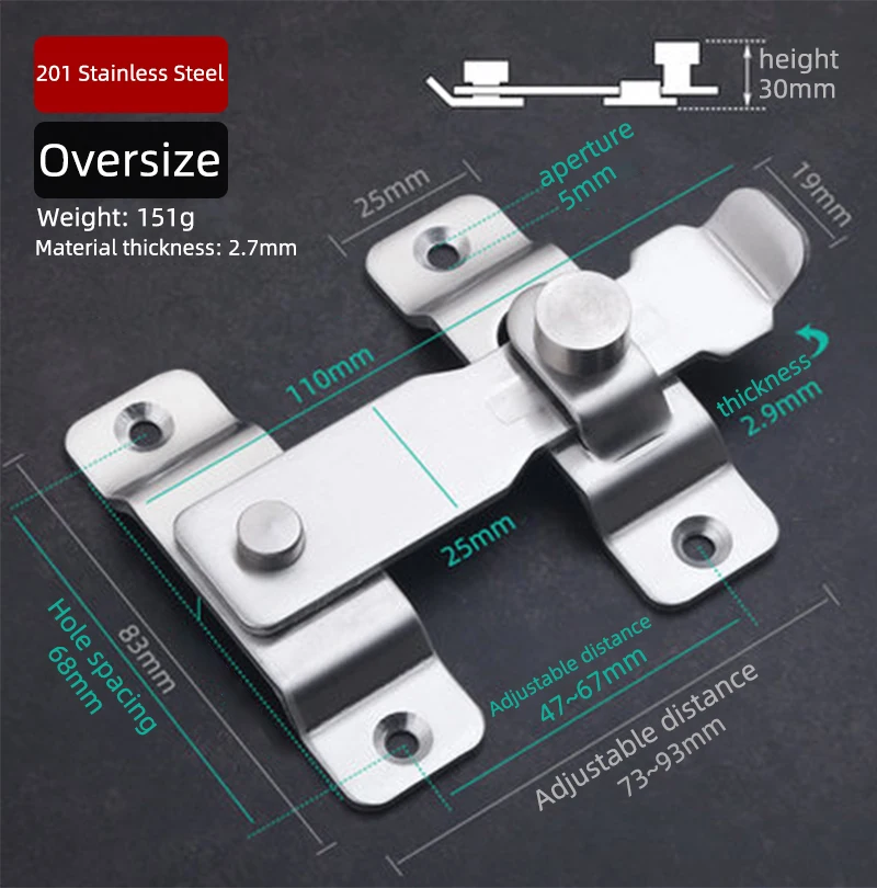 1 негабаритный замок из нержавеющей стали для раздвижных дверей и окон, подходит для аппаратных фитингов дома отеля для защиты дверей