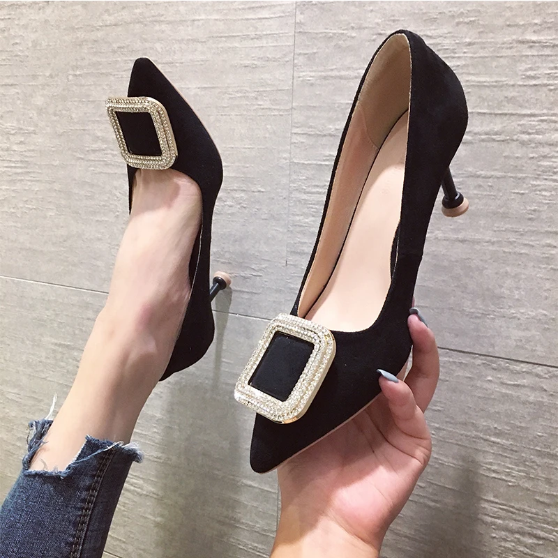 

Luxury Rhinestone Thin Heels Pumps Women Shoes Stiletto Vintage Heels Crystal Shoes Pointed Top Sexy High Heels Female Mujer