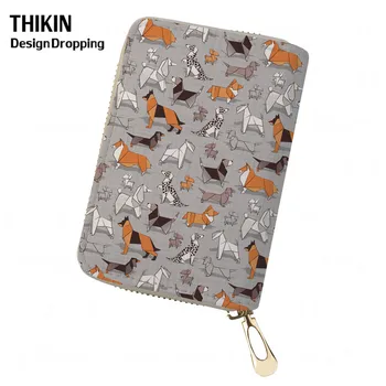 

THIKIN Origami Animal Women Card Holder for Plastic Cards Cute Cartoon Dog Cat Print Leather Wallet Passport Female Prevent Card