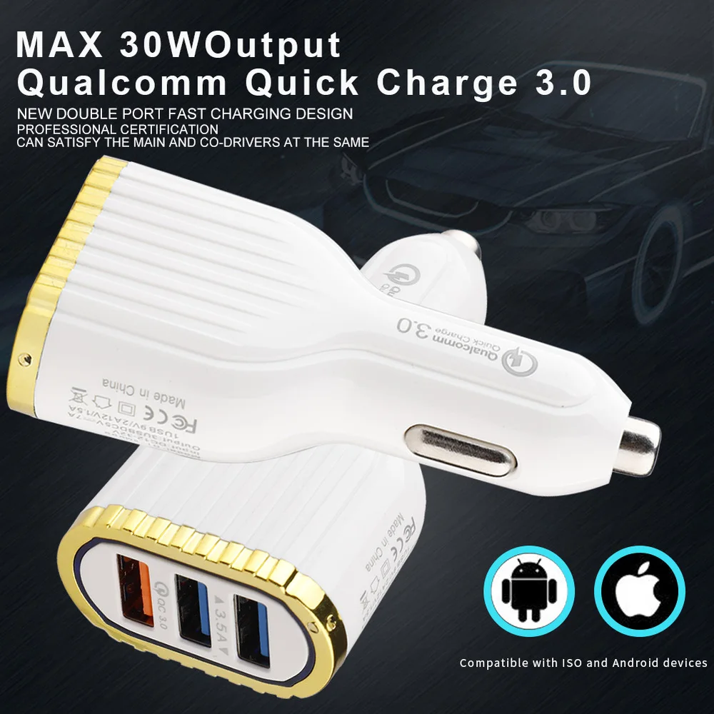 

3 Port Car Charger Quick Charge 3.0 USB Charger Travel Power Adapter Phone Charger For SAMSUNG XIAOMI