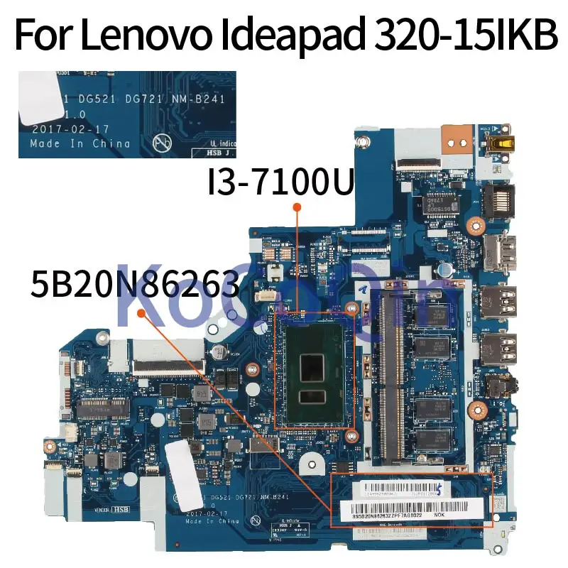 KoCoQin материнская плата для ноутбука Lenovo Ideapad 320 15IKB I3 7100U 5B20N86263 NM B241 DDR4|Материнские