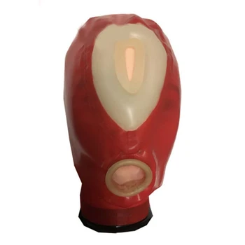 

Back zip latex hoods with mouth condom rubber mask hood notrils opened RLM236