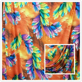 

150cm * 100cm Four-sided large stretch impermeable milk silk feather wings phoenix tail printed fabric swimsuit bikini fabric