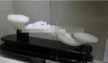 

---406+++ China Feng shui Two Dragon Bead Ru Yi statue-Afghanistan White Jade Stone