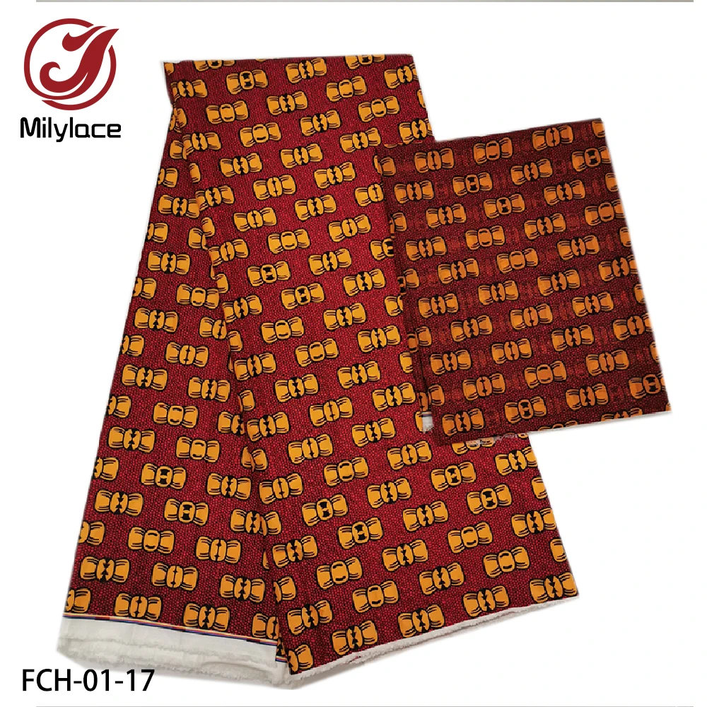 New African Printing Unique Tiancy Fabric Stretch Fabric 4 yards+ 2 yards Printing Chiffon Fabric for clothing FCH-01