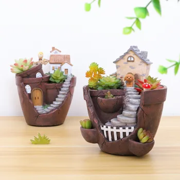 

Farm House Flowerpot Fairy Garden Planter Pot Succulent Plant Pot Home Decoration Desktop Flower Pot Ornament