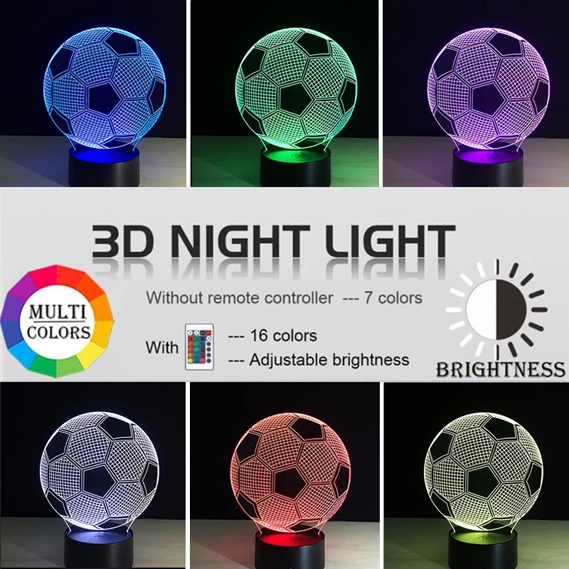 3d Lighting Fixture Football LED Table Night Lamp Remote Control RGB 7 Colors Changing Indoor Night Lights Illusion Lamp candle night Night Lights