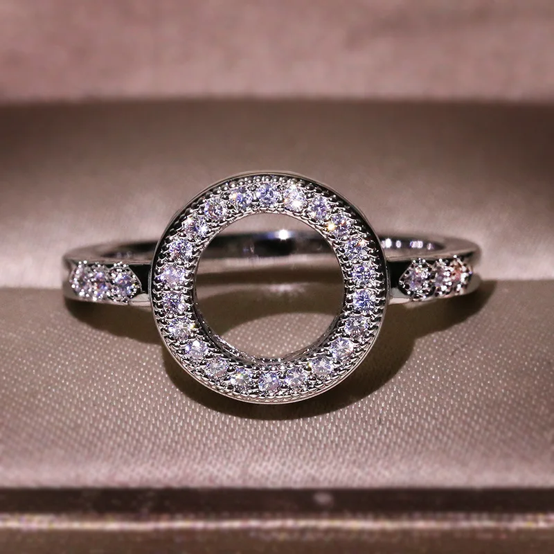 Silver Ring Silver Rings Wedding Rings Luxury Excellent Round Zircon Ring Silver AAAA Crystal Inlaid Wedding Ring Female Jewelry Bride Simple Jewelry