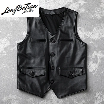 

Vest Real Men Cow Leather Men's Jacket 2020 Mens Clothing Sleeveless Vests Autumn Coat Male Ropa De Hombre LXR322