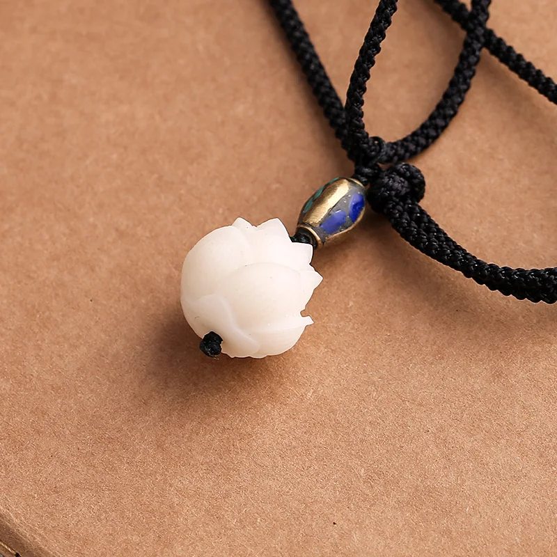 Origina Designl Handmade Tibetan Buddhist Lotus Pendant Neckalce Rope Chain Nepal Beads Mantra Necklace Amulet Jewelry