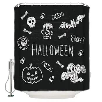 

Shower Curtains for Bathroom Halloween Element Funny Chalk Drawing Waterproof Fabric Bathroom DecorBathtub Curtains with Free