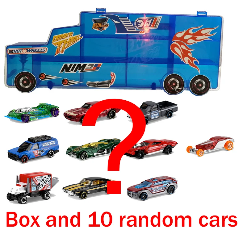 Hot Wheels портативный пластиковый ящик для хранения удерживает 16 спортивных моделей автомобилей игрушки Обучающие игрушки для грузовиков Лучший мальчик Juguetes подарок DWN56 - Цвет: truckbox and 10cars