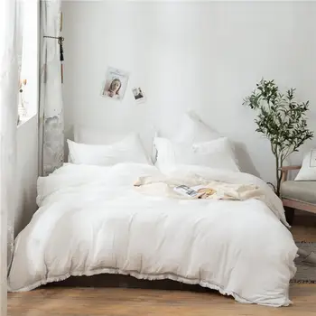 

50 2/3Pcs/set White Fringed Tassel Duvet Cover Set Polyester & Cotton Comforter Bedding Set US EU Sizes