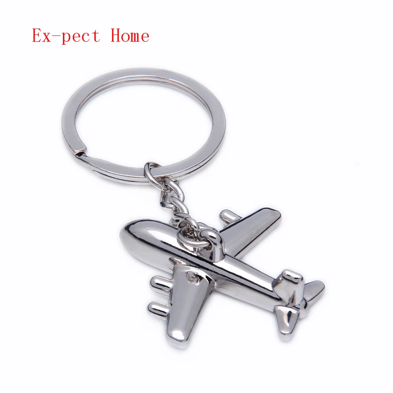 100pcs/lot Polished Zinc Alloy 3D Airplane Model Keychains Metal Plane Keyrings for Gifts