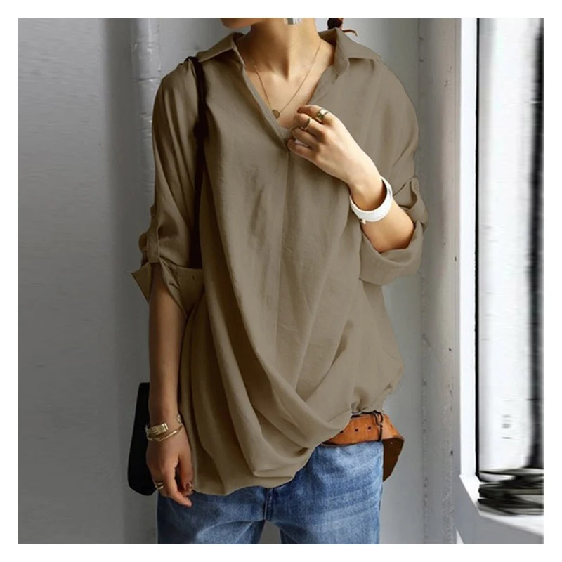 

Plus Size Women Tops Wops And Bloues Loose Fashion All Match Commuter Casual Spring And Autumn Irregular Pullover Shirt Hot