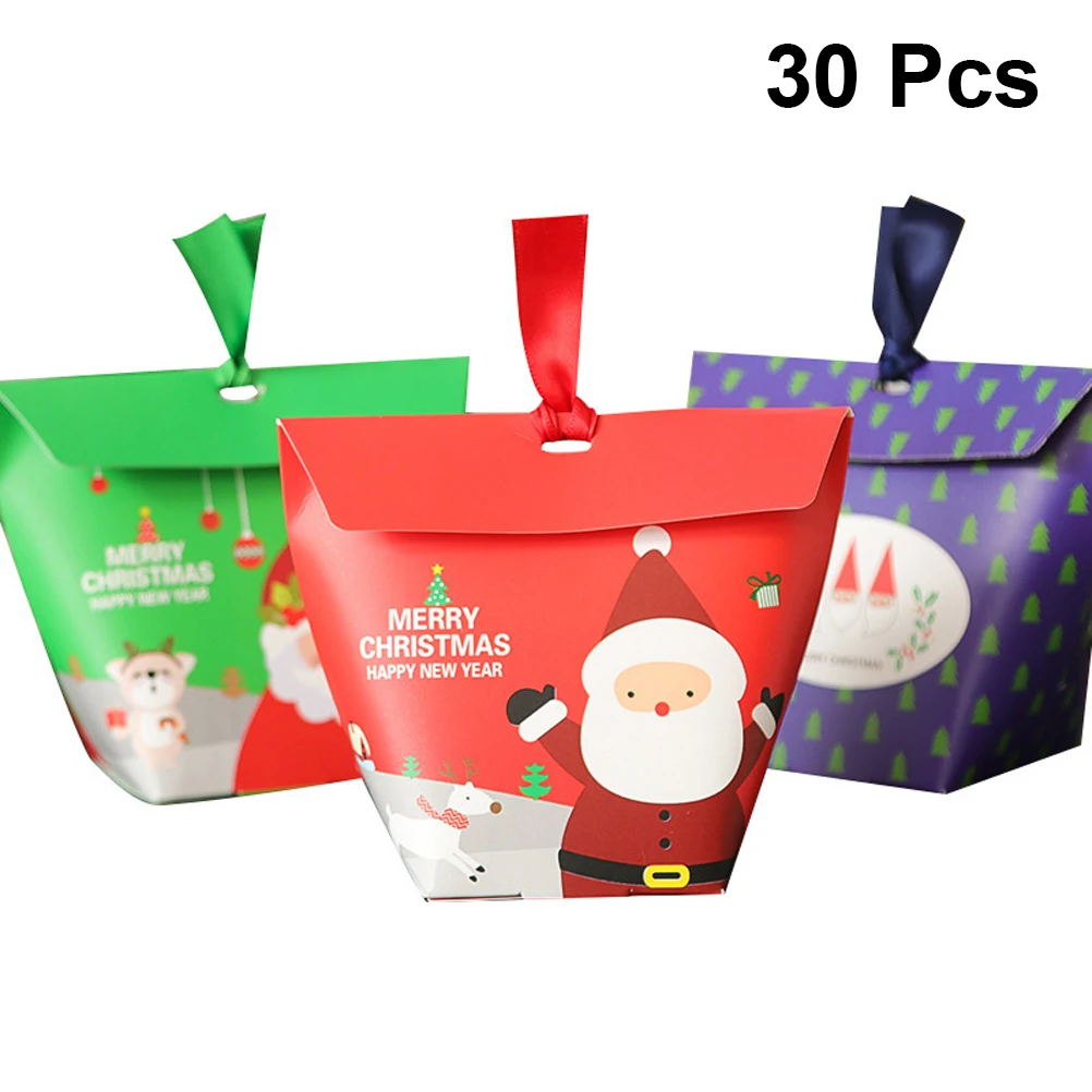 

30pcs Paper Merry Christmas Gift Box Pack Baking Cookie Gift Boxes For Cookies Candy Box Packaging Christmas Party With Ribbons