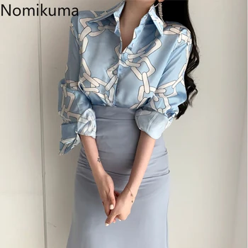 

Nomikuma Korean Chain Printed Blouse Tops Women Long Sleeve Turn Down Collar Shirts Spring Blusas Mujer De Moda 2020 New 3Z508