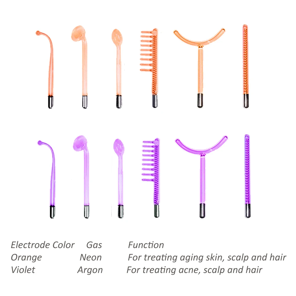 Safe Voltage Portable High Frequency Facial Wand HF Skin Therapy Machine Neon Argon Electrodes Anti Aging Blemish Spot Acne Care