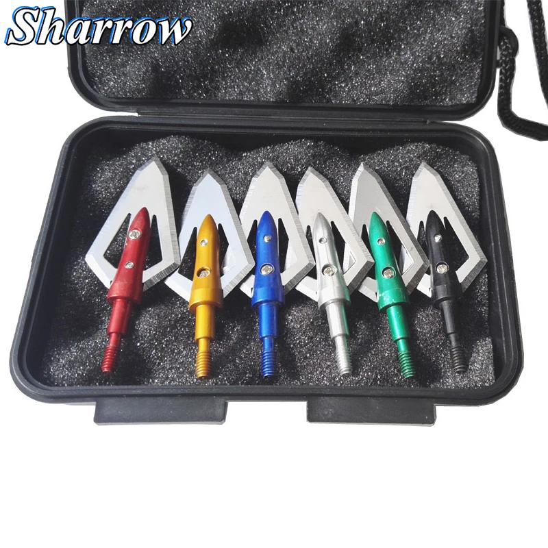 

6 Pcs Archery Fixed 2 Blade Arrowhead Sharp Steel Blades BroadHeads 100 Grain with Box for Compound Bow and Crossbow Arrow Tips