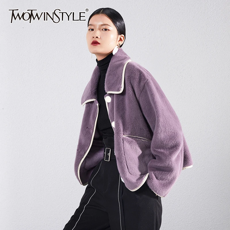 TWOTWINSTYLE Hit Color Elegant Velvet Coats For Female Lapel Collar Long Sleeve Causal Jackets Fashion 2019 Clothing Tide |