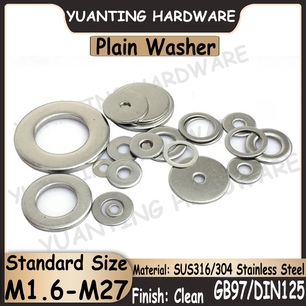 

Простая шайба из нержавеющей стали, 1 шт., 500 шт., GB97/DIN125 SUS316/SUS304, M1.6 M2 M2.5 M3 M4 M5 M6 M8 ~ M27